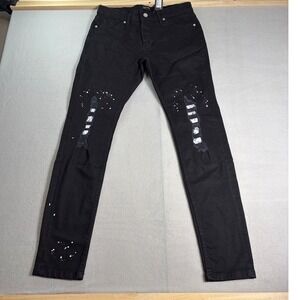 BoohooMAN Mens Black Paint Splatter Bandana Rip Repair Skinny Jeans 32R BMM99164
